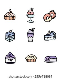 Icon set of sweet dessert