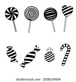 Icon set. Sweets and candies in black and white. on a white background. vector illustration