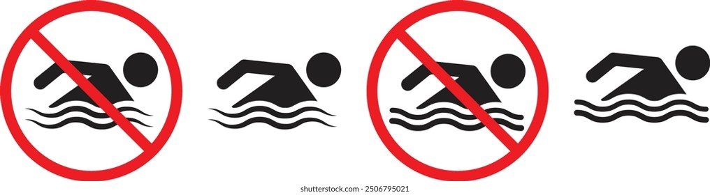 Icon set swimming and warning no swimming. Vector illustration