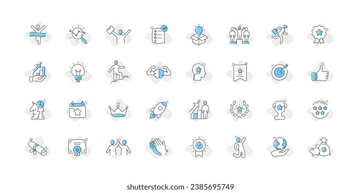 Icon set symbolizing the unlocking of achievements, emphasizing goal attainment, reaching success milestones, and the recognition of accomplishments.