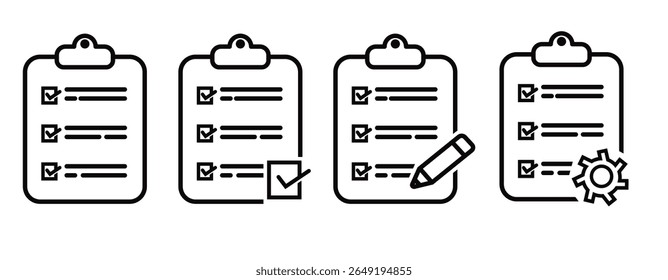 Icon Set  tablet with paper clip. Symbol for check or task tracker. Coach's tactical board. Register or terms of reference Vector illustration