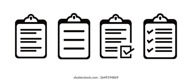 Icon Set  tablet with paper clip. Symbol for check or task tracker. Coach's tactical board. Register or terms of reference Vector illustration