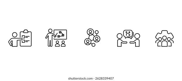 Icon set of tactics. Containing Decision, planning, tactics, srategy and execution. UI thin vector icon set in transparent background. Bussiness Icon Set, Editable stroke.