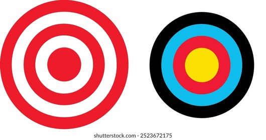 Icon set of target circle archery goal bullseye sport center dart sport. Icons flat vector illustrations isolated on white transparent background