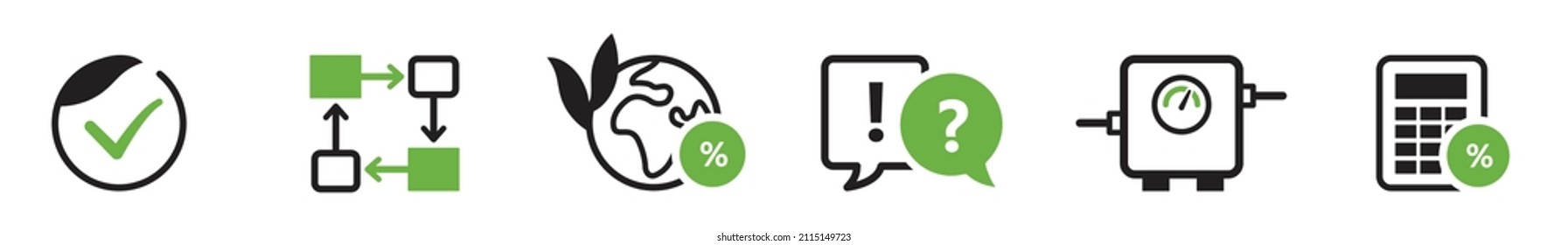 icon set: tax of natural resources, documentation acceptance, project development approval, rate calculation, environmental requirements for  boiler room. concept of responsible  emission manufacture