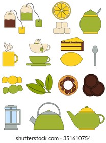 Icon set tea. Flat line design. Vector illustration