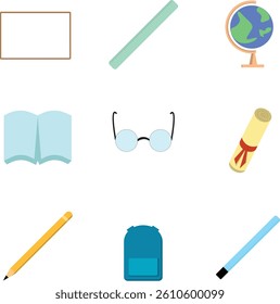 Icon set of teacher's kit in flat design style