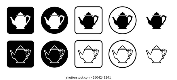 Icon set of teapot. Filled, outline, black and white icons set, flat style.  Vector illustration on white background