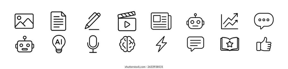 Conjunto de ícones para tecnologia e ai - gráficos de estilo de linha modernos