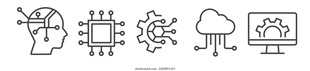 Icon Set of technology and Industry 4.0 - Vector Illustration -  Editable Thin Line Icons Collection on white Background for Web and Print