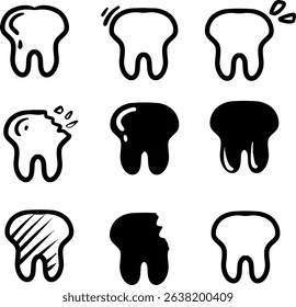 icon set of teeth shapes with various shapes	