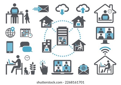 Icon set with telework as a motif