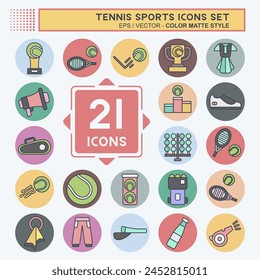 Icon Set Tennis Sports. related to Hobby symbol. color mate style. simple design illustration