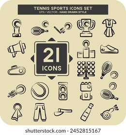 Icon Set Tennis Sports. related to Hobby symbol. hand drawn style. simple design illustration