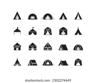 Icon set of tent. Editable vector pictograms isolated on a white background.