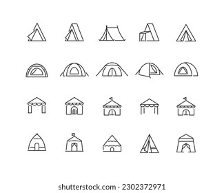 Icon set of tent. Editable vector pictograms isolated on a white background.