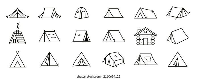 Icon set of tent in trendy line style.