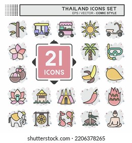 Icon Set Thailand. related to Thailand symbol. Comic Style. simple design editable. simple illustration. simple vector icons. World Travel tourism. Thai