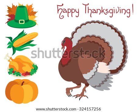 Icon set  for thanksgiving . Vector symbol objects at flat style
