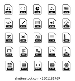 It is an icon set that expresses file formats with illustrations. Made with simple lines.