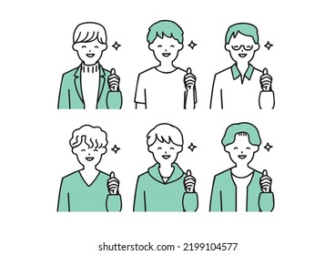  Icon set that men in various casual clothes are happy