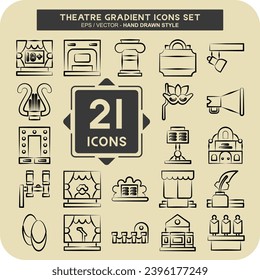 Icon Set Theatre Gradient. related to Entertainment symbol. hand drawn style. simple design editable. simple illustration