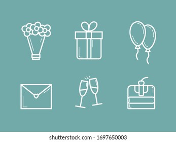 Icon set. Theme - holiday party, birthday. Minimalistic design.