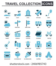 icon set theme travel.duo tone style.editable stroke.