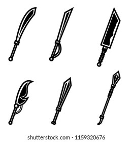 Icon set with themes of various shapes and types of swords. with a simple and elegant outline style