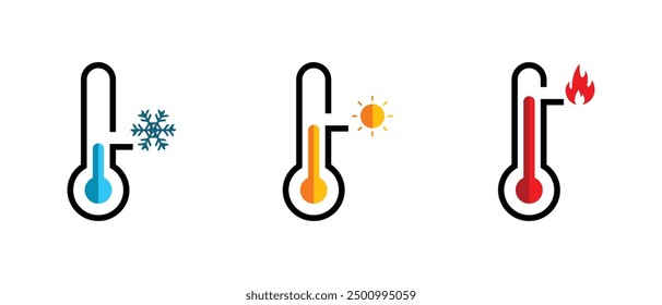 icon set of thermometer, cold, warm and hot modes. simple design, editable vector eps 10.