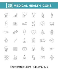  Icon set of thin black linear icon. Medical and health care.