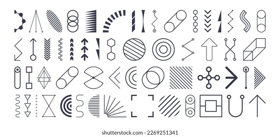 Icon set in thin line style. Collection of different graphic elements for design. Vector illustration for web, mobile or ui. 