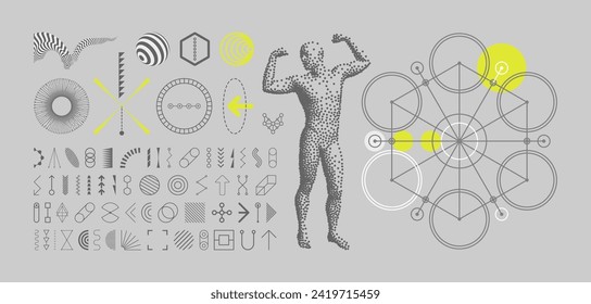 Icon set in thin line style. Collection of different graphic elements for design. Be strong! Champion raising both hands in the air as a true winner. Victory and freedom. Vector illustration.