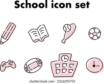 Icon set of things related to children and schools (handwriting style)