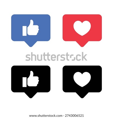 Icon set of Thumbs up, like, love , comment, share and follow in line style. Collection button notification for social media vector illustration in transparent background. Editable stroke.