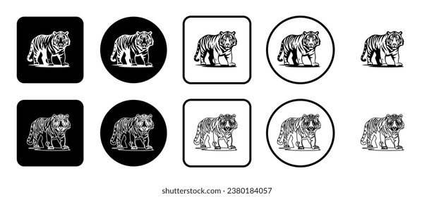 Icon set of tiger symbol. Filled, outline, black and white icons set, flat style.  Vector illustration on white background