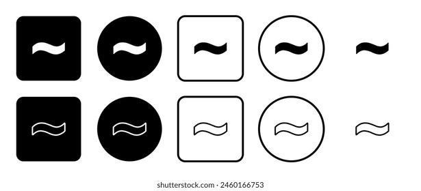 Icon set of tilde symbol. Filled, outline, black and white icons set, flat style.  Vector illustration on white background