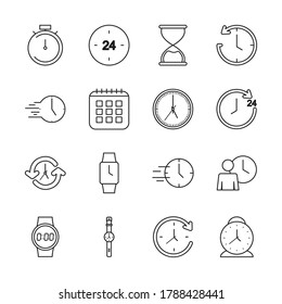 icon set of time and calendar over white background, line style, vector illustration