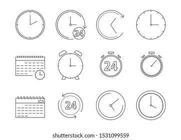 icon set of time and clock line, vector line icons design.