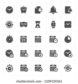 Icon set - time and schedule filled icon style vector illustration on white background