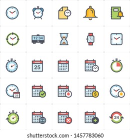 Icon Set - Time And Schedule Full Color Outline Stroke Vector Illustration