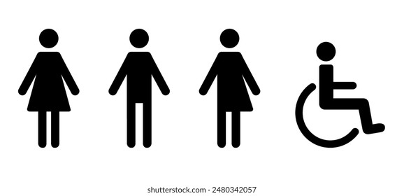 Icon set of toilet pictogram sign, male female, wheelchair, all gender