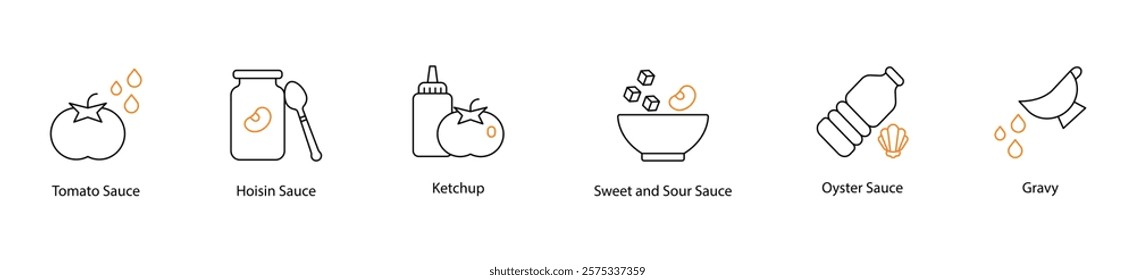 Icon Set: Tomato, Hoisin, Ketchup, Sweet and Sour, Oyster, and Gravy Sauces