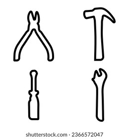 icon set of tools, pliers, star wrench, hammer, screwdriver. Vector illustration