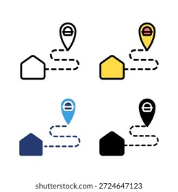 Icon-Set-Tracking-Location, Fast Food, Restaurant-Service, Food-Service. Symbolzeile, Glyphe und flach mit blauer Farbe, einzeln auf weißem Hintergrund.