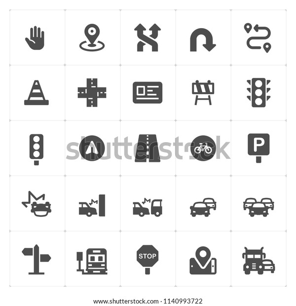 Icon set - traffic and accident filled\
icon style vector illustration on white\
background