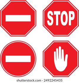 icon set of traffic signs stop sign, white strip on red background