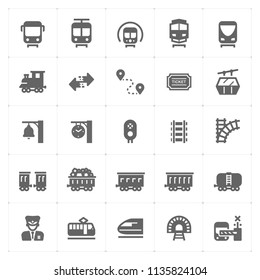 Icon set - train and transportation filled icon style vector illustration on white background