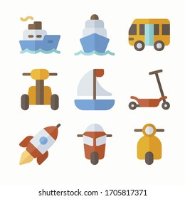 Icon Set Transport for different seasons. Color with Editable stroke. Bus, ship, sailboat, scooter and more.