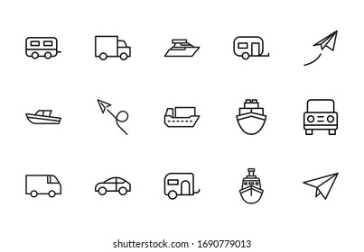 Icon set of transportation. Editable vector pictograms isolated on a white background. Trendy outline symbols for mobile apps and website design. Premium pack of icons in trendy line style.